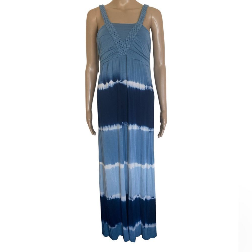 Design History Blue White Tie Dye Braids Strap Vacation Beach Maxi Dress Size M